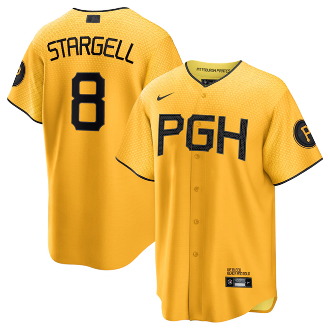 Men's Pittsburgh Pirates #8 Willie Stargell Gold 2023 City Connect Stitched Jersey